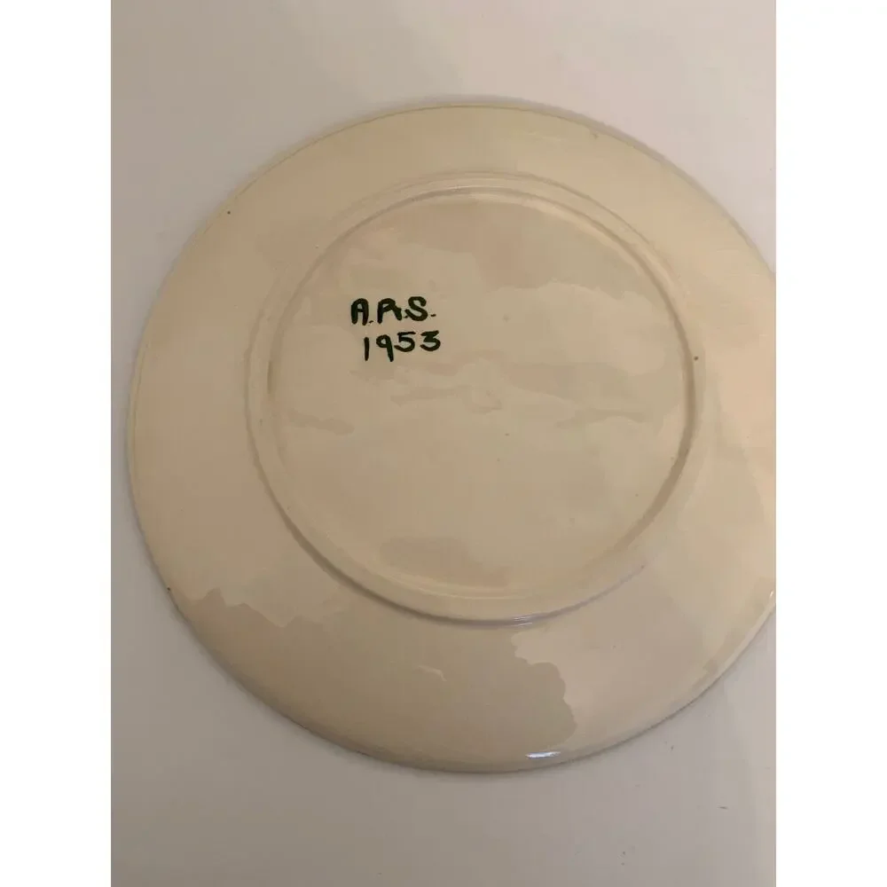Vintage 1953 Poinsettia Handpainted Plate Green White Kitchshy Holiday 10
